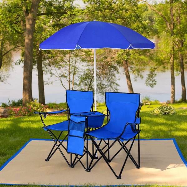 Arlmont & Co. Portable Folding Picnic Double Chair With Umbrella